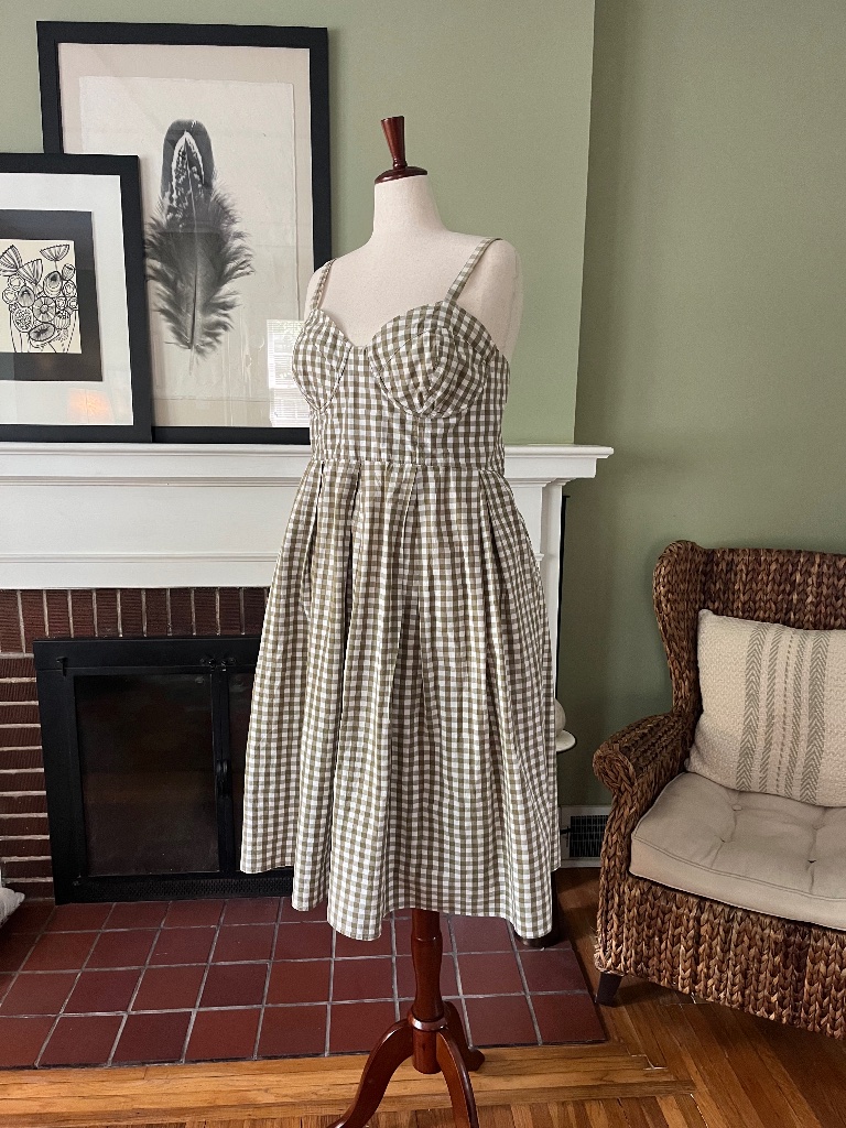Eloquii Olive & White Gingham Box Pleat Dress | 100% Cotton | Size 18